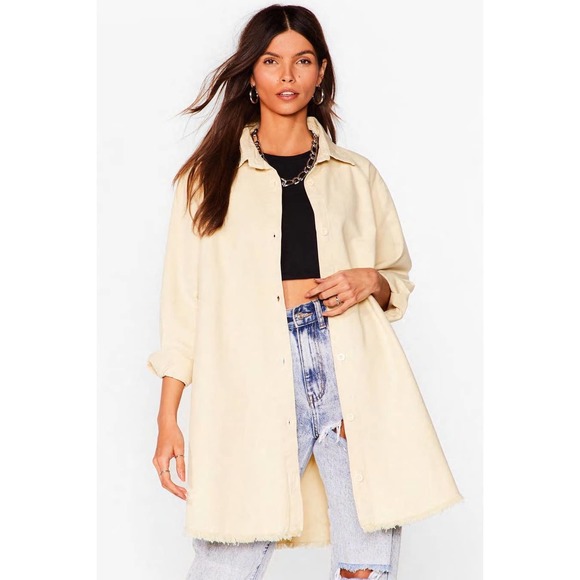 Nasty Gal Oversized Raw Hem Denim Shirt Jacket - Picture 1 of 10